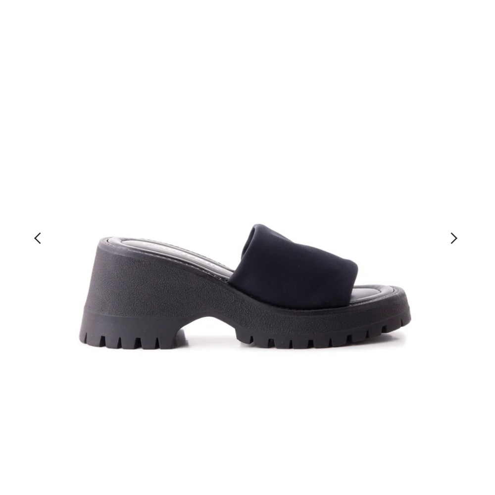 Black Chunky Heel Slide Sandals
